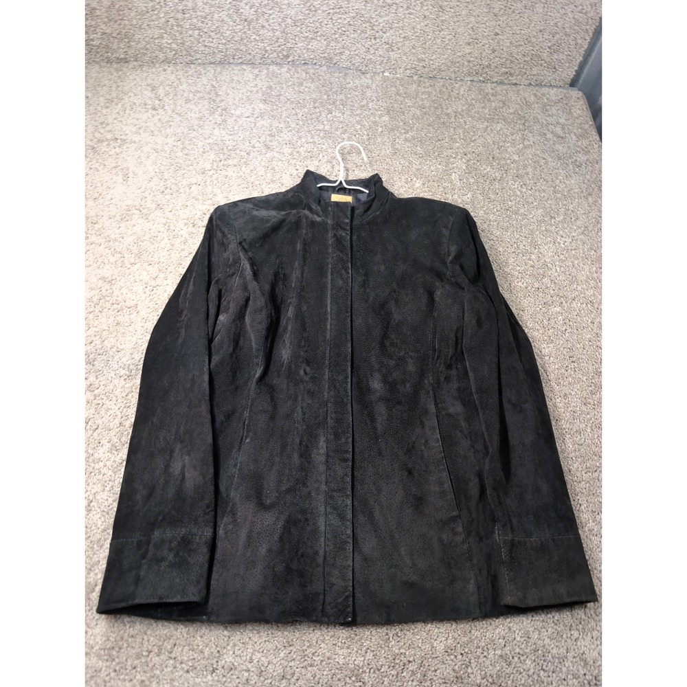 Caslon Womens Black Suede Leather Jacket Mock Neck Minimalist Style 60907 M